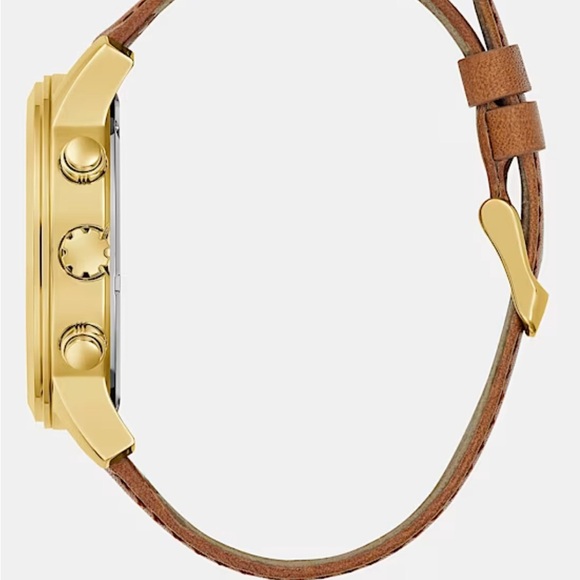 GUESS Gold Chronograph Watch with Brown Leather Strap - Picture 6 of 8
